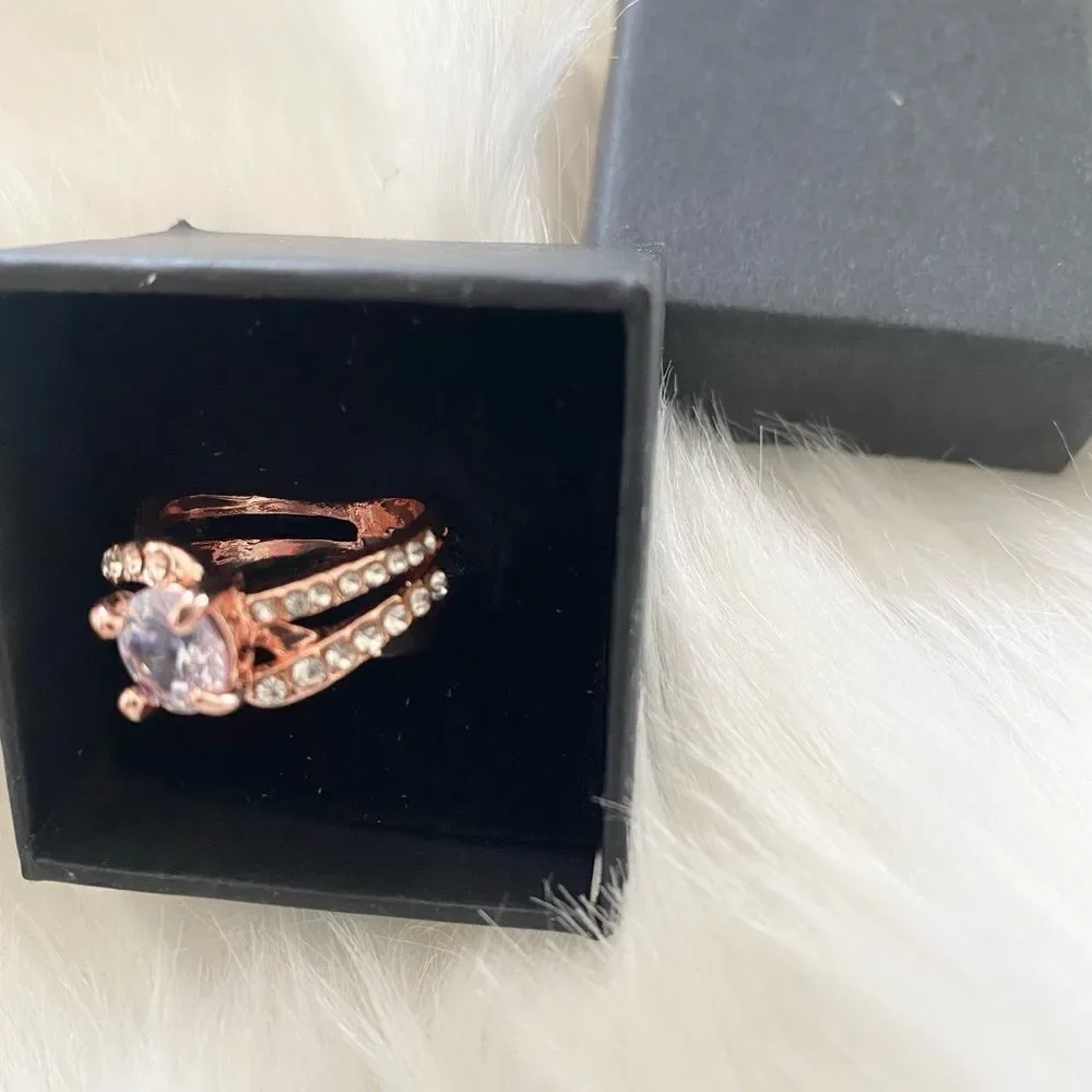 Ring 18K Rose Gold Diamond 5 7 - Picture 12 of 15